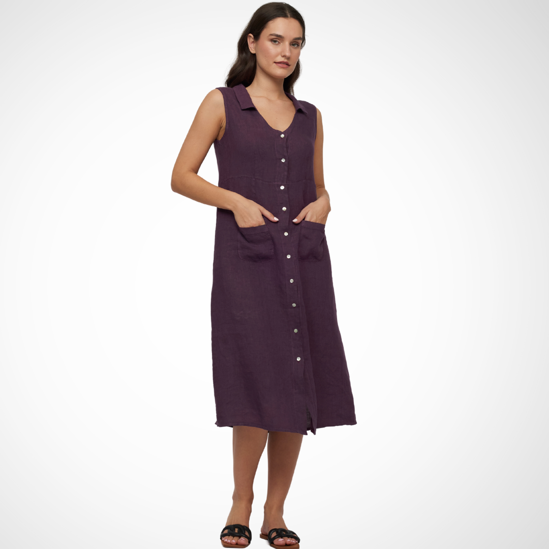 Pistache Violet Linen Midi Dress