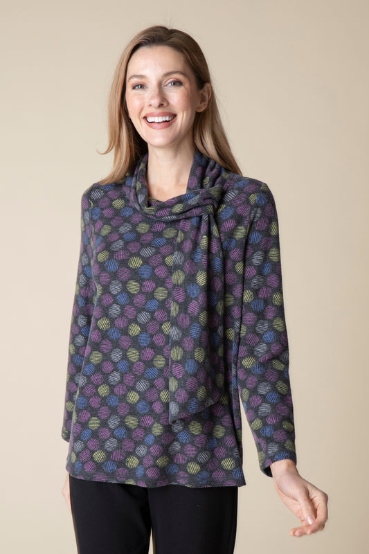 Habitat Tie Neck Top-35780
Cozy tie neck collar
Playful mix of pink, blue, and silver on charcoal grey
Long sleeves
Relaxed fit
Hip-length design
Classic and fun addition to any wardrobe