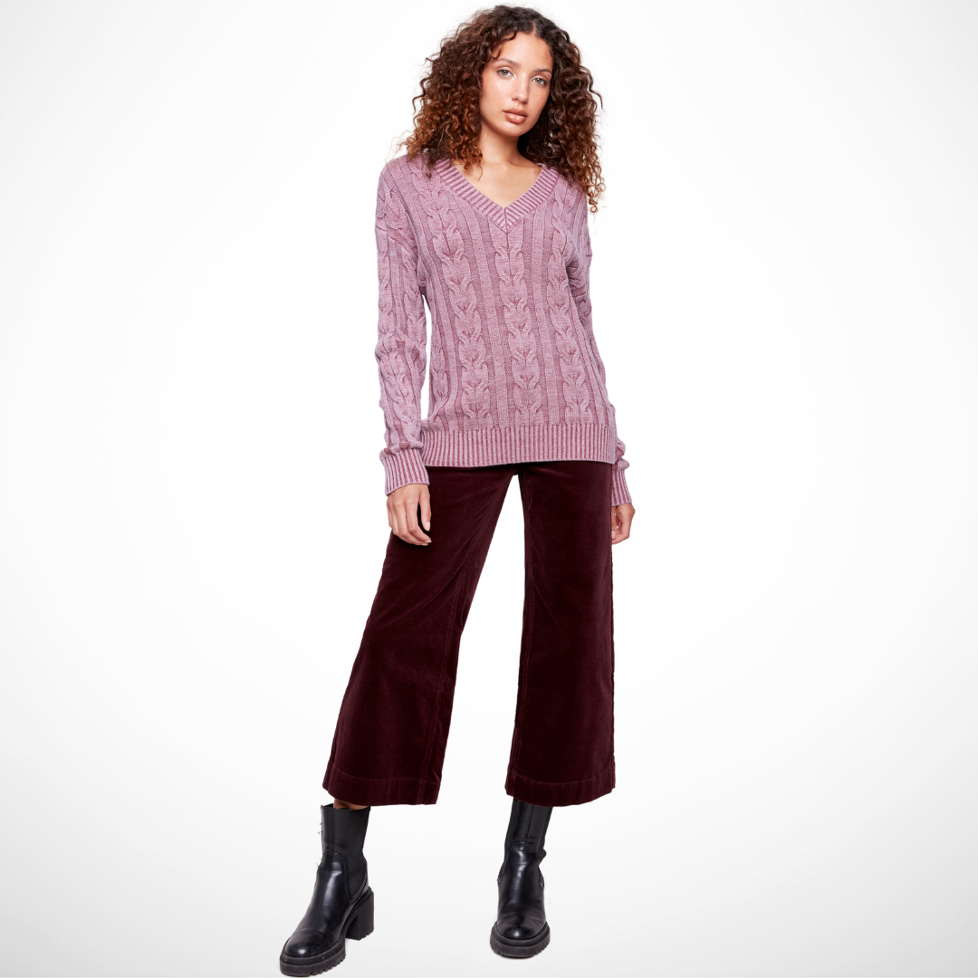 Jaboli Boutique-Fergus Ontario-CharlieB-Cold Dye Cable Knit Pullover-C2691-711B-Cabernet
Charlie B Cotton Blend V Neck Pullover&nbsp; Sweater

Colour - Cabernet

Cold Dye Process

Pair with our Renuar Dickie for a chic layered look

39% Cotton, 36% Acrylic, 12% Rayon, 7% Polyester, 6% Nylon.