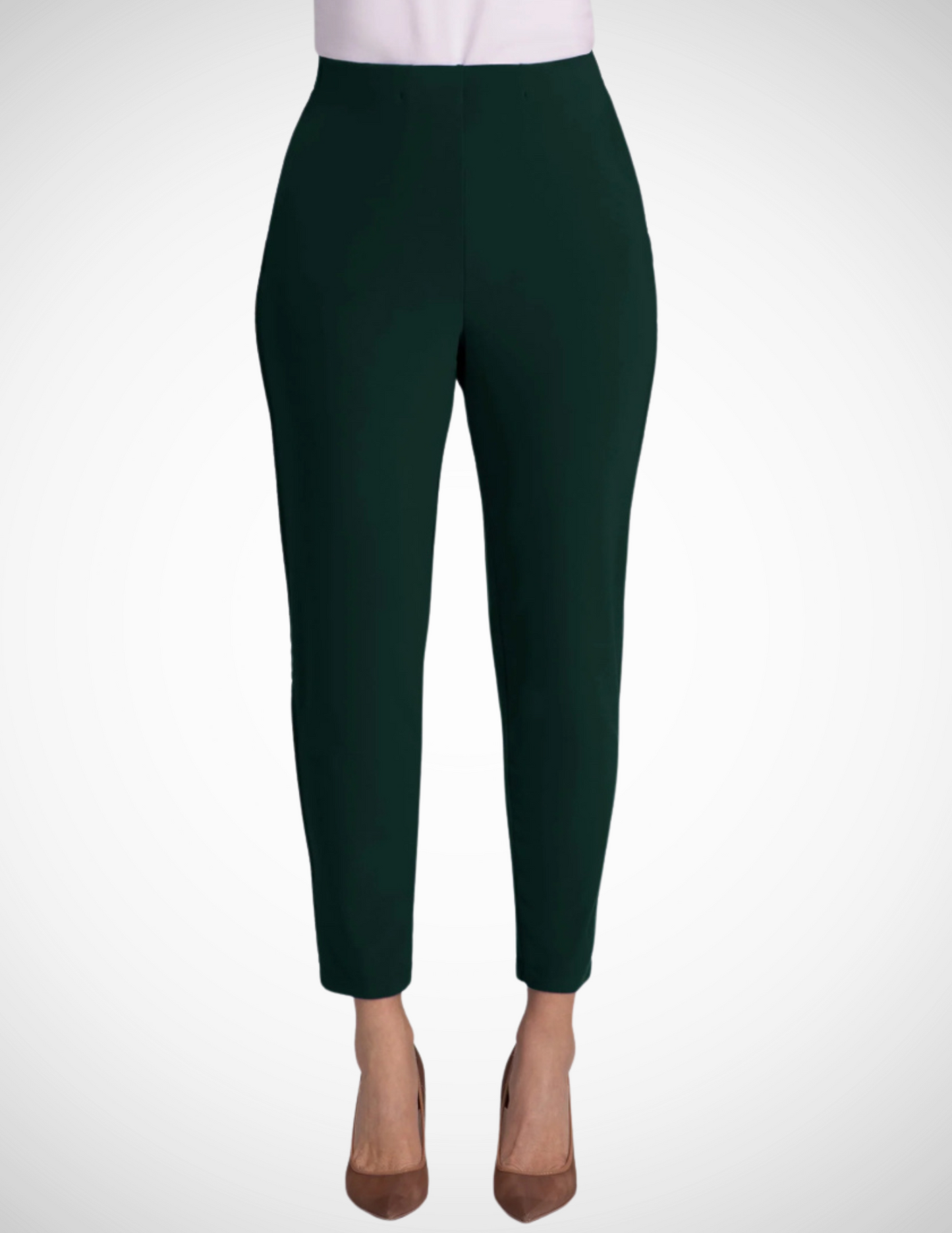 
Jaboli Boutique-Fergus Ontario-Sympli-Evergreen Pencil Pant Sympli classic jersey slim-fit ankle-length pants with tailored front waistband, elasticized back, raw edge flounce on side seams, side front pockets; designed for a flattering silhouette and ideal for pairing with the Boomerang Tunic for travel or holiday gatherings