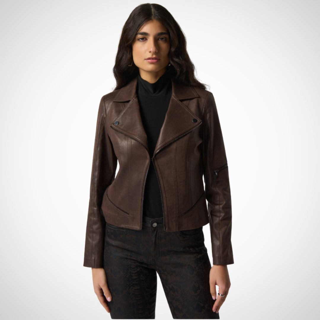 Joseph Ribkoff Chocolate Brown Moto Jacket