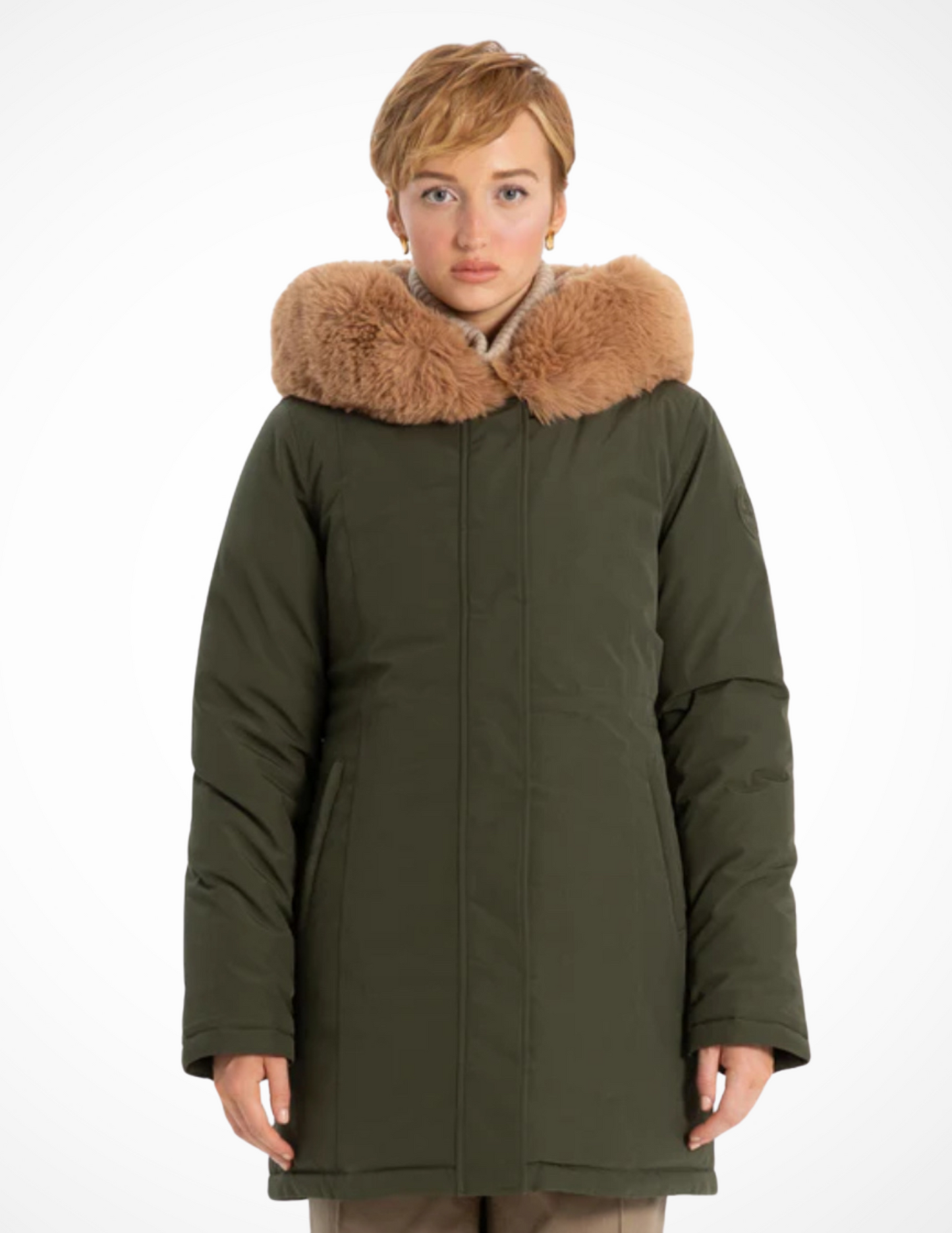 JaboliBoutique-FergusOntario-PointZero-FurLinedParka-ArmyGreen
Stylish parka with elegant removable fur trim, designed for warmth and sophistication. Features storm cuffs, insulated waist pockets, cinchable waist drawstring, and windproof, water-resistant, breathable fabric. Perfect for -40°C weather, made from eco-friendly materials including 100% recycled polyester certified by Global Recycled Standards.