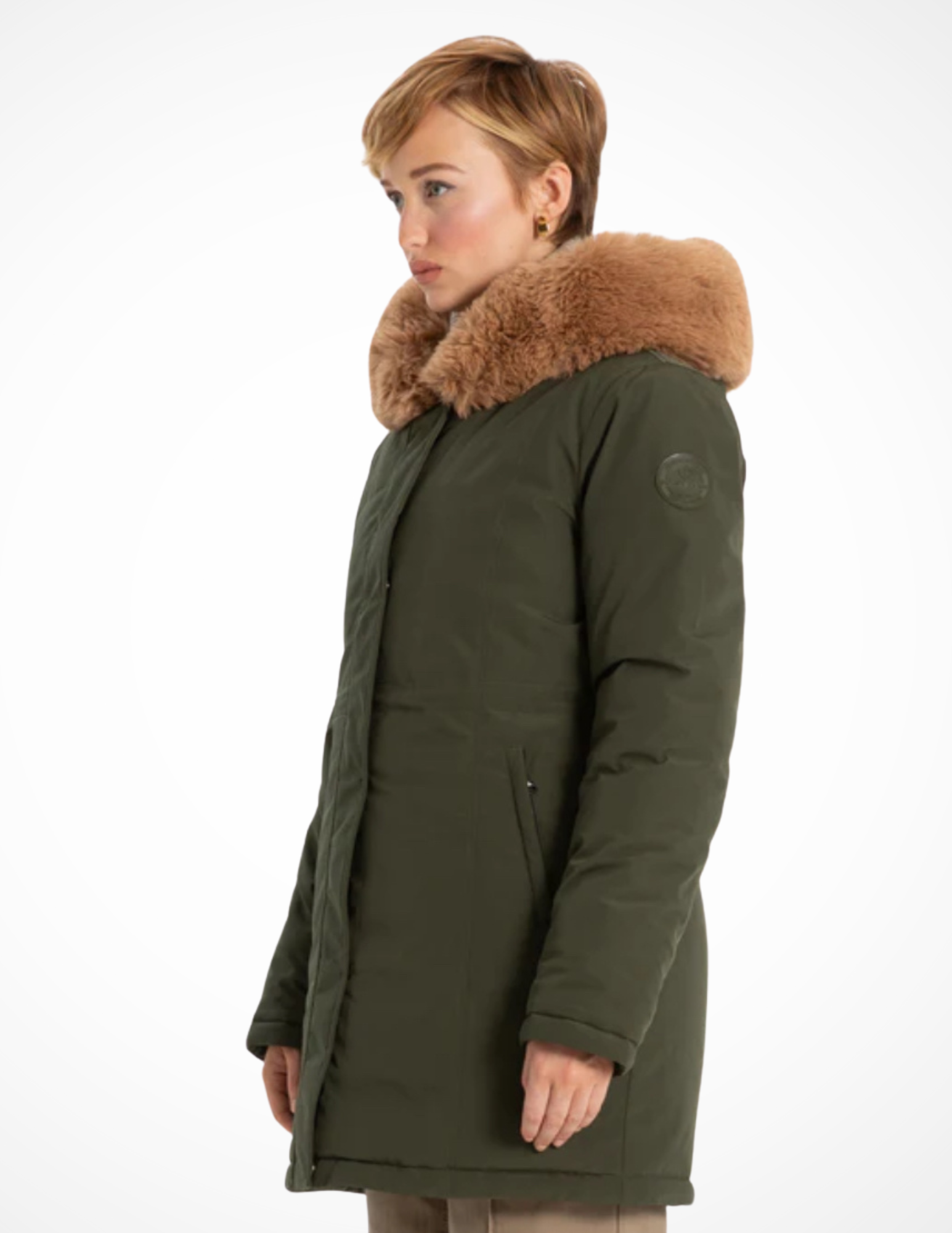 JaboliBoutique-FergusOntario-PointZero-FurLinedParka-ArmyGreen
Stylish parka with elegant removable fur trim, designed for warmth and sophistication. Features storm cuffs, insulated waist pockets, cinchable waist drawstring, and windproof, water-resistant, breathable fabric. Perfect for -40°C weather, made from eco-friendly materials including 100% recycled polyester certified by Global Recycled Standards.