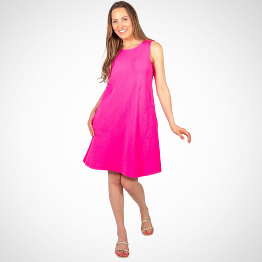 Jaboli Boutique - Fergus Ontario - Pure essence - Azalea Dress. Bamboo , Stretchy , soft frabric, The perfect dress for the girl on the go:  Sleeveless Bra-friendly Fit and flare silhouette Above knee length Pockets.