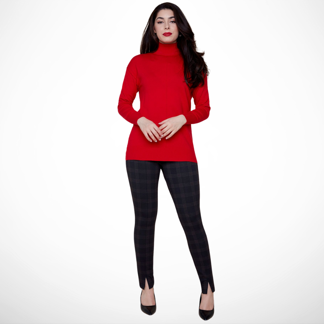 Jaboli Boutique - Fergus Ontario - Renuar - Cozy Berry Turtleneck - Sweater. Renuar Turtleneck Sweater in a beautiful true red berry colour

drop shoulder,


Fitted Silhouette,

Viscose Poly Blend,

soft cozy knit,