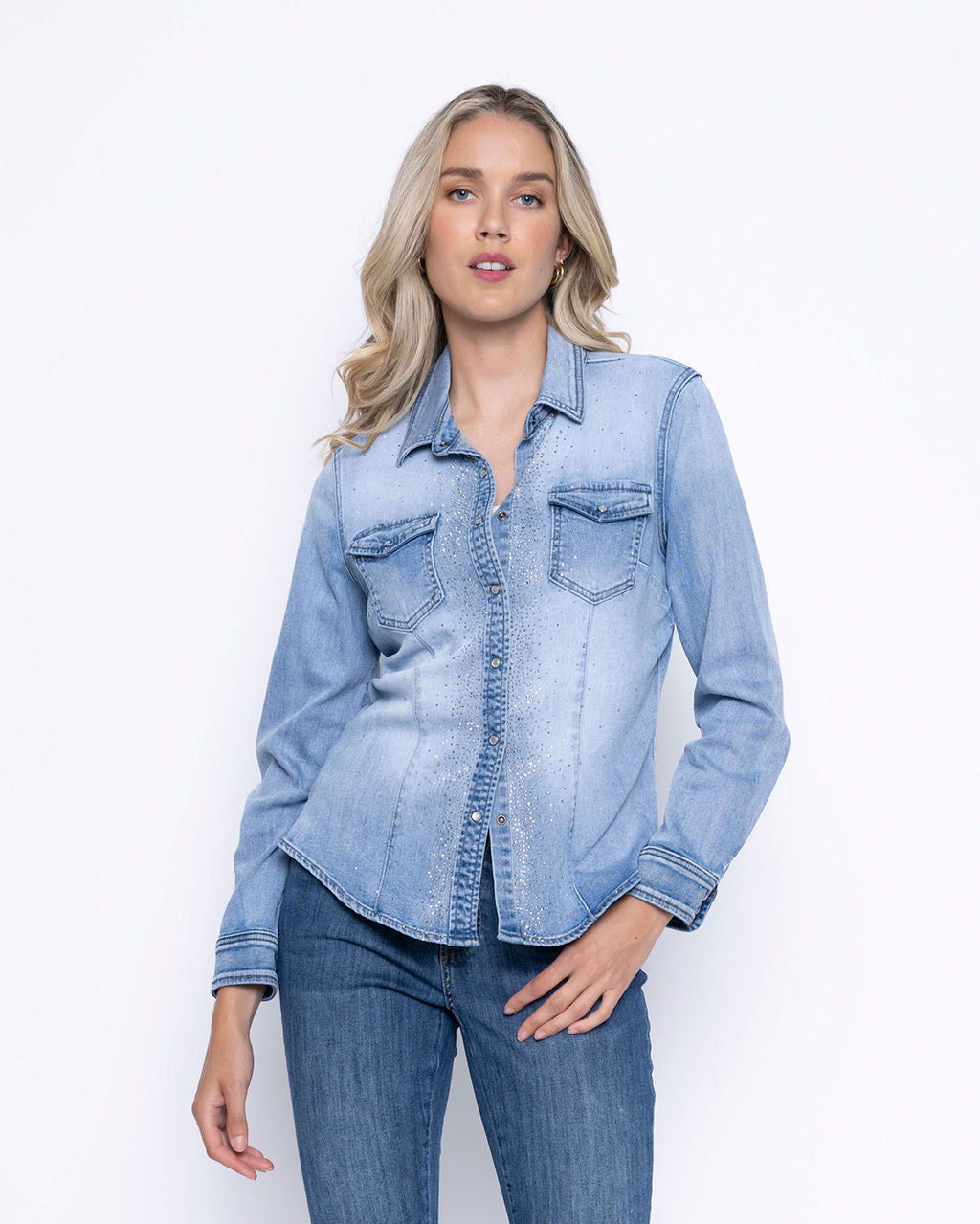 Jaboli Boutique- Fergus Ontario-Picadilly-Embellished-Denim-Shirt-G6763

Embellished Light Denim Shirt

Snap Front

shirt style collar

long sleeves

Hip Length

breast pocket

worn as a shirt or layered as a lightweight open jacket